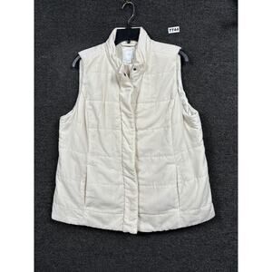 J Jill Vest Womens Petite Large White Quilted Zip Puffer Insulated Lined